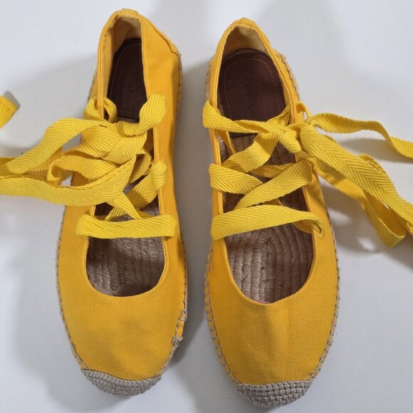 Polo Ralph Lauren Espadrilles Women US 8 Yellow Lace Up Flat Jute Canvas Preppy - Picture 4 of 16